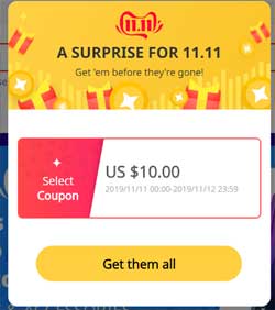 Select Coupon AliExpress Surprise for 11..11