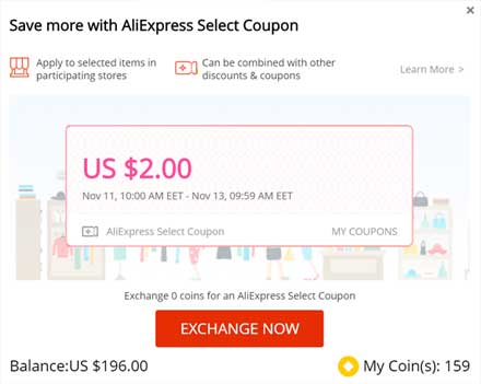Get US $2 Select Coupons Aliexpress 11.11