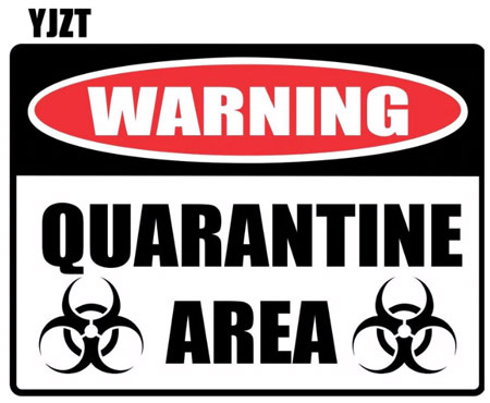 15*11.1cm Cartoon WARNING Sign QUARANTINE Retro-reflective Decals Car Sticker