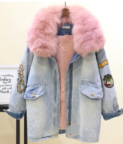 Denim jacket with fur lining on AliExpress,com