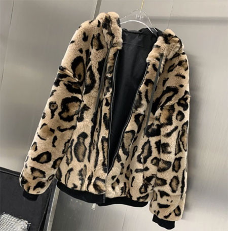 New Women Winter Warm Soft Real Rex Rabbit Fur Hooded Coat Sexy Leopard Print Rex Rabbit Fur Short Jacket