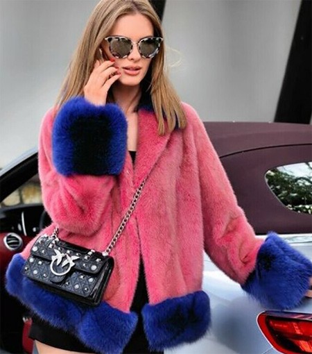 Fashion Short Mink Fur Jacket With Fox Fur Cuff