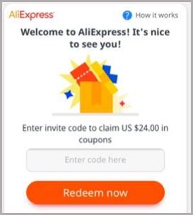 Enter invite code Aliexpress