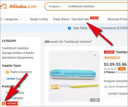 Find an item in the Alibaba sale