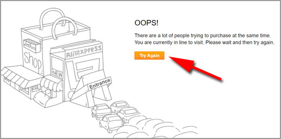Error on Aliexpress Try Again