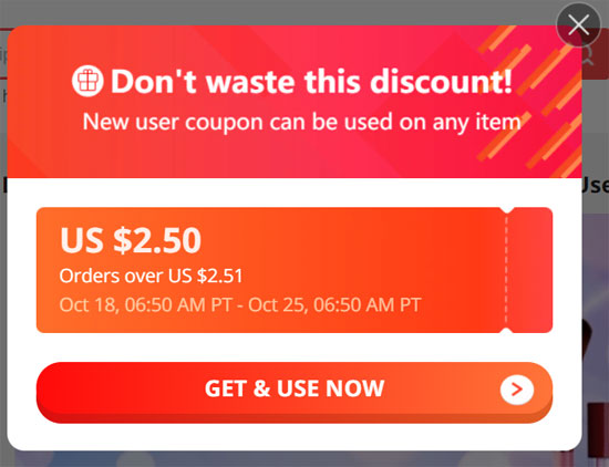 Coupons for new users of AliExpress