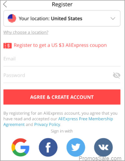 Create an account on AliExpress