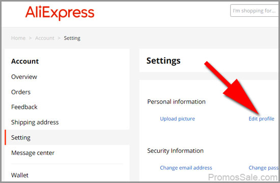 Edit profile on AliExpress