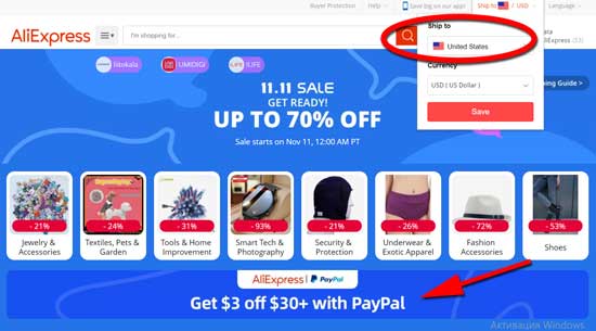 AliExpress Sale, US Discounts, PayPal