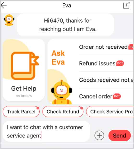 Chat with a customer service agent on AliExpress