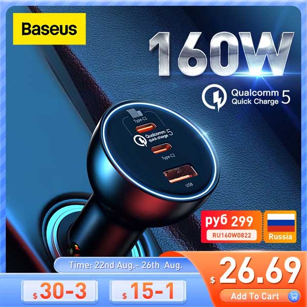 Baseus 160W Car Charger QC 5.0 Quick Charging