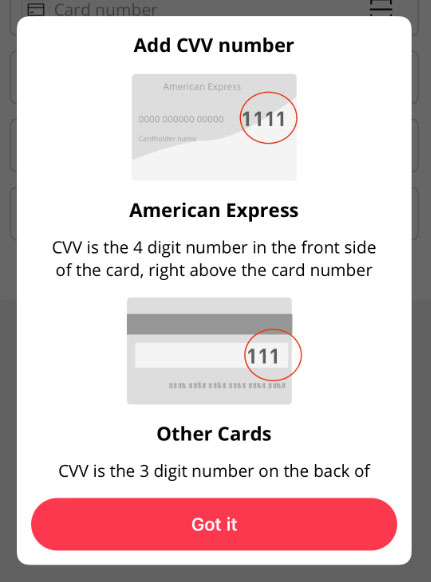 Ensure that the CVV code has been accurately input