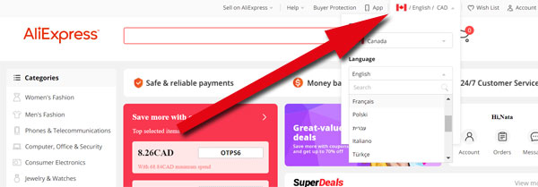 Change Language on AliExpress: